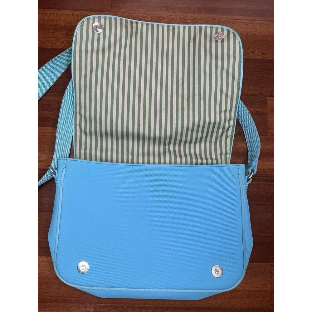 Lacoste Messenger Bag Sky Blue PVC New Classic 40 Retro Stripes *Needs Cleaning*